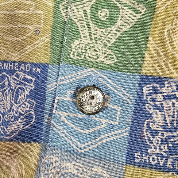 Harley Davidson Shirt Mens Medium Button Up Short Sleeve Engine Print Hawaiian - Picture 5 of 11